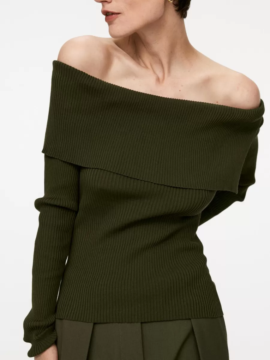 Flash Sale ARKET Off-Shoulder Rib Top Dark Green