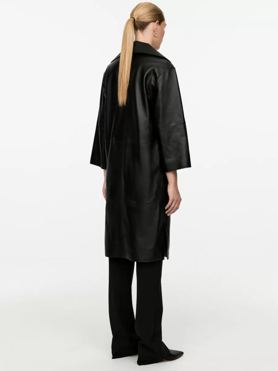 Cheap ARKET Open-Collar Leather Dress Black