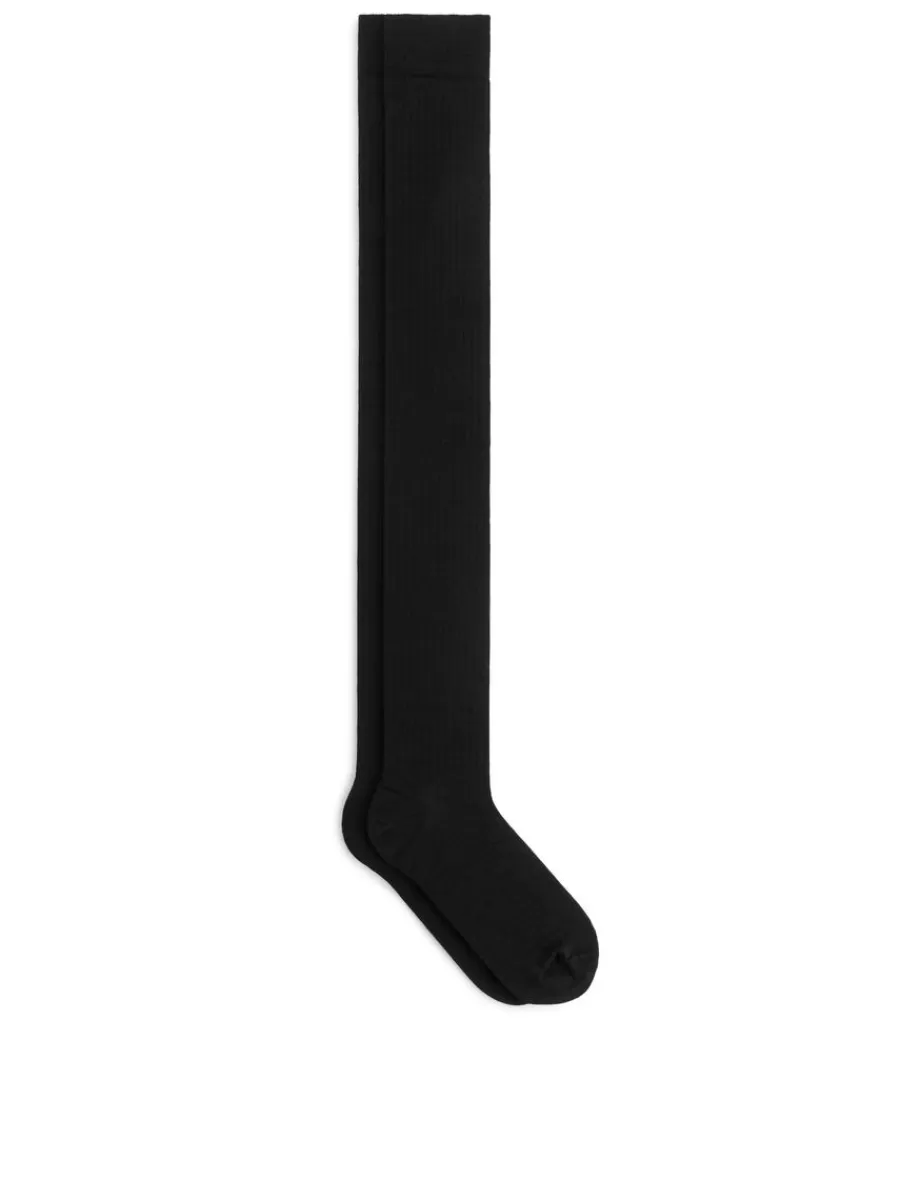 Hot ARKET Overknee Wool Socks Black