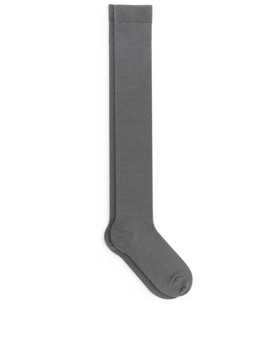 Sale ARKET Overknee Wool Socks Grey