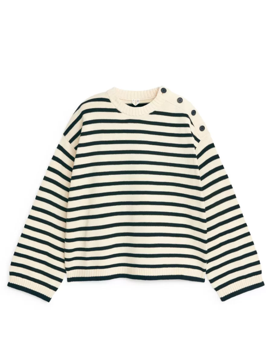 Fashion ARKET Oversized Cotton Jumper Off White/Black