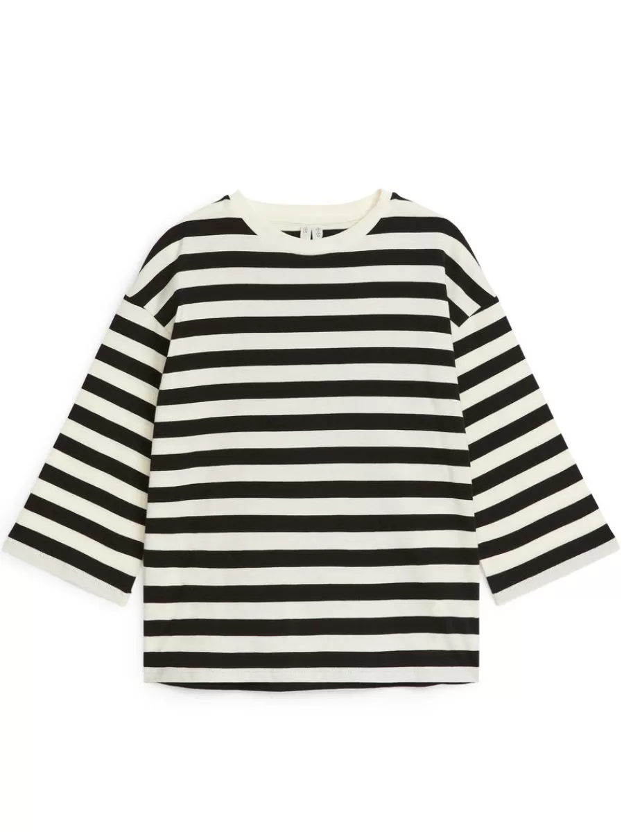 Discount ARKET Oversized Long-Sleeved T-Shirt Black/White