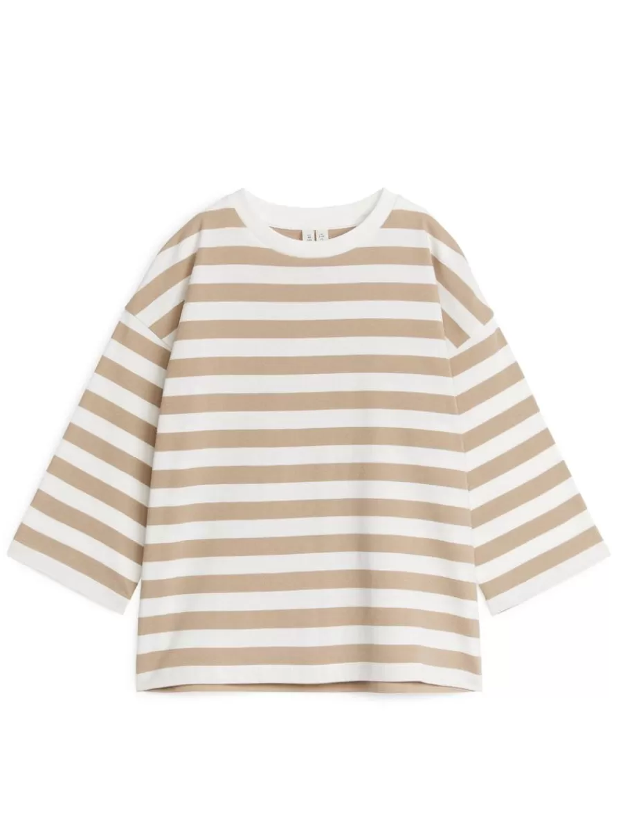 Cheap ARKET Oversized Long-Sleeved T-Shirt Beige/Stripes