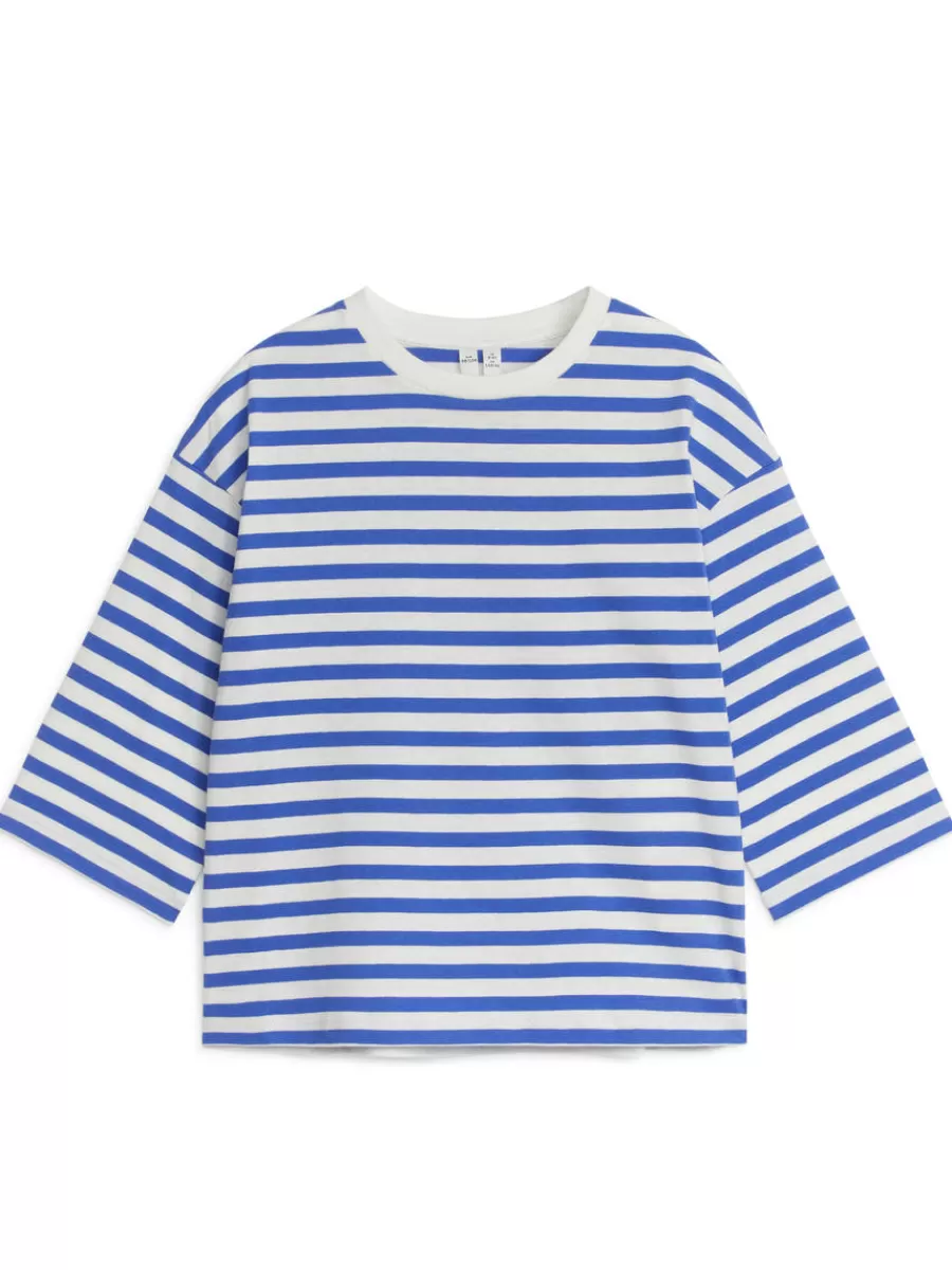 New ARKET Oversized Long-Sleeved T-Shirt Blue/White
