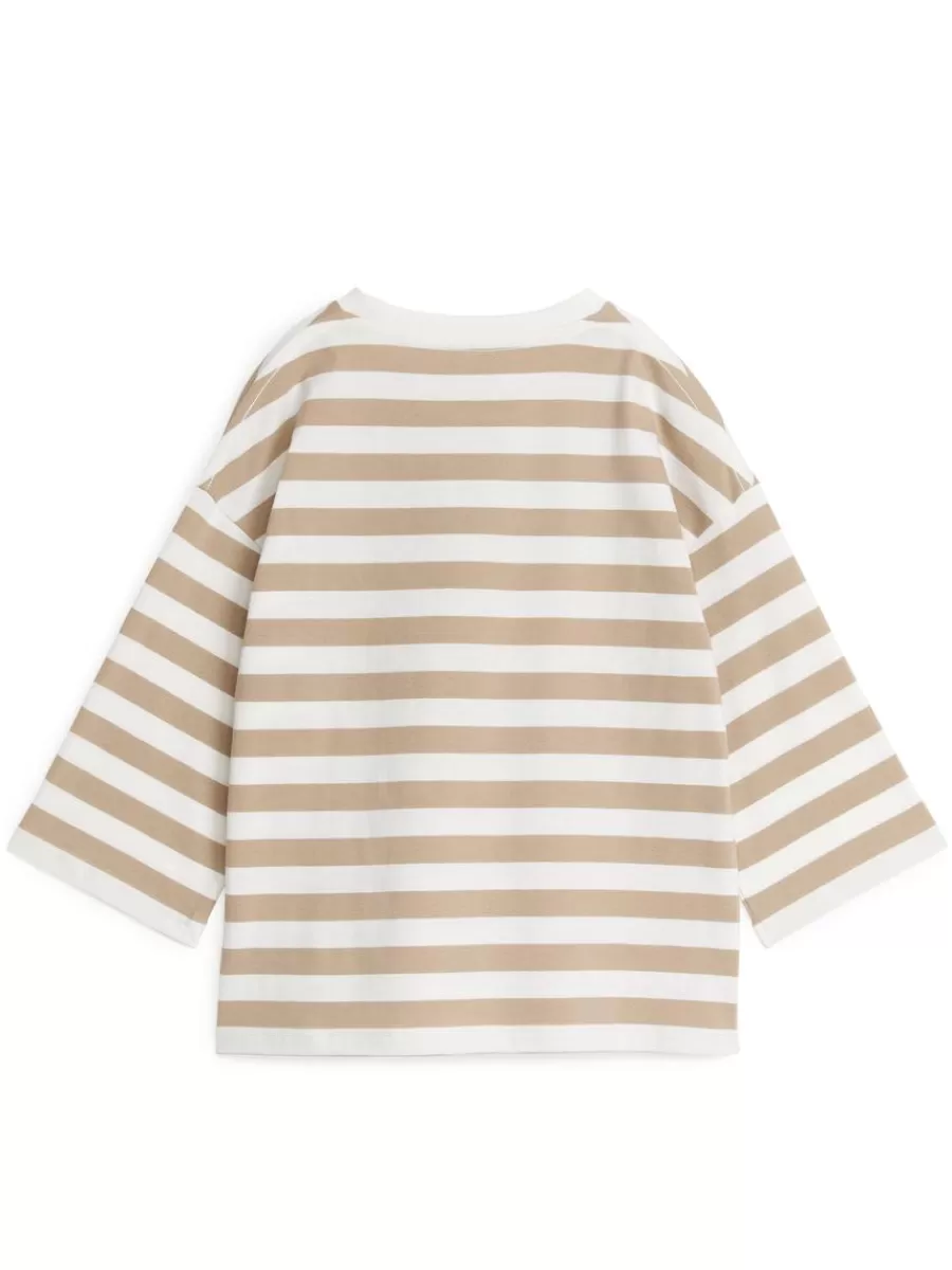 Cheap ARKET Oversized Long-Sleeved T-Shirt Beige/Stripes