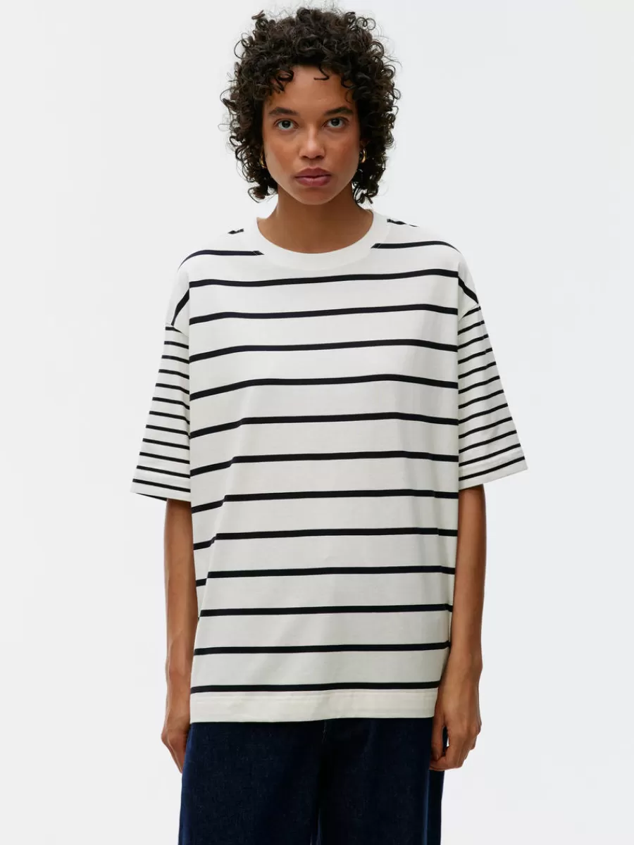 Online ARKET Oversized T-Shirt Dark Blue/White