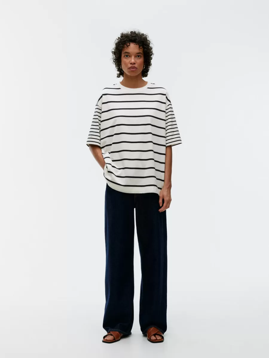 Online ARKET Oversized T-Shirt Dark Blue/White