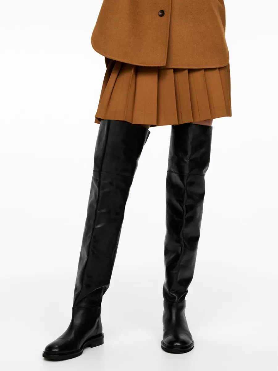 Cheap ARKET Over-The-Knee Leather Boots Black