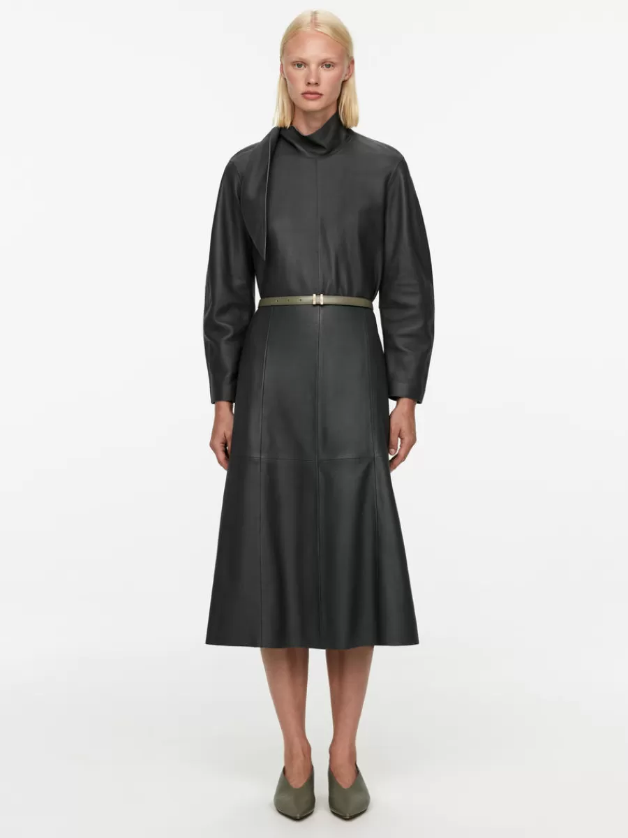 Shop ARKET Panel Leather Skirt Dark Grey