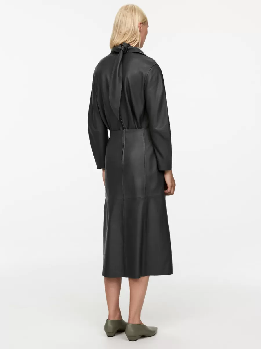 Shop ARKET Panel Leather Skirt Dark Grey
