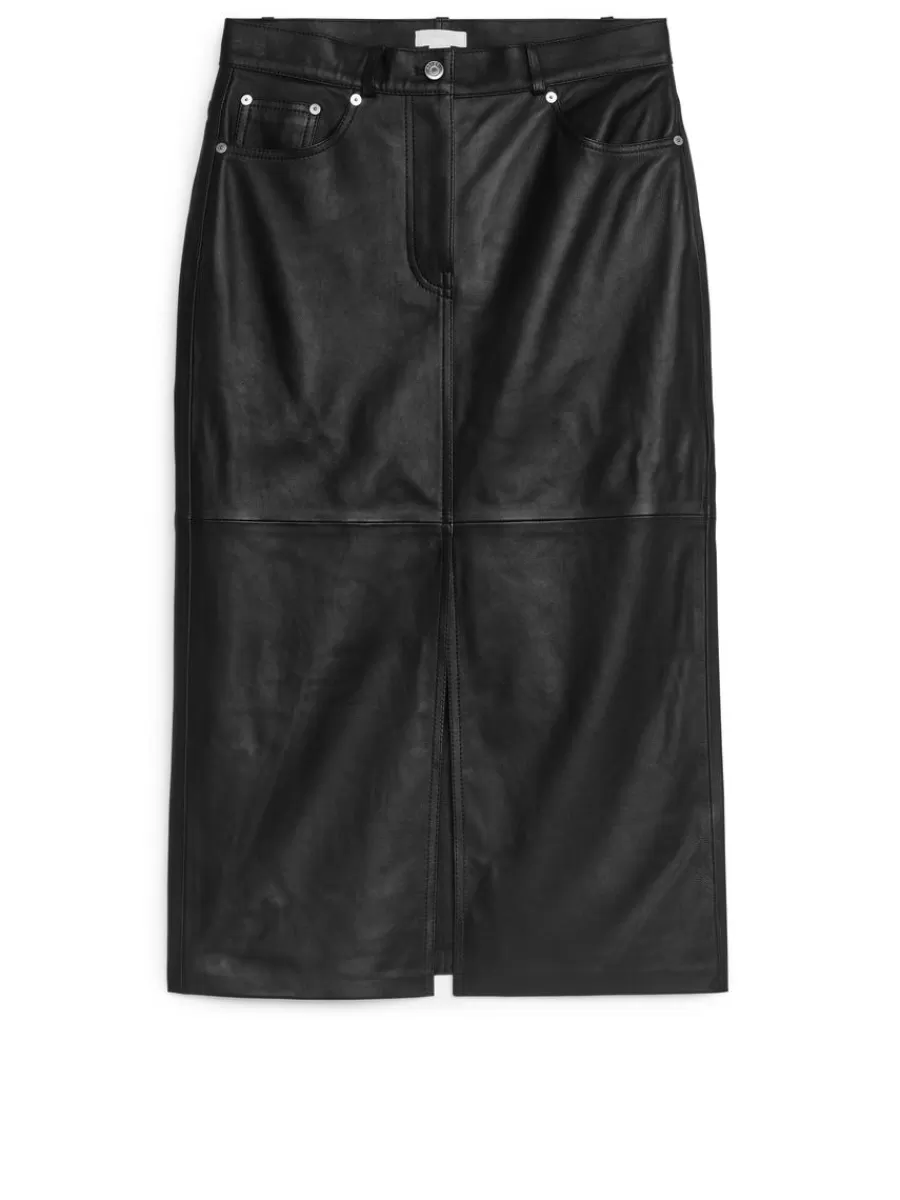 Clearance ARKET Pencil Leather Skirt Black