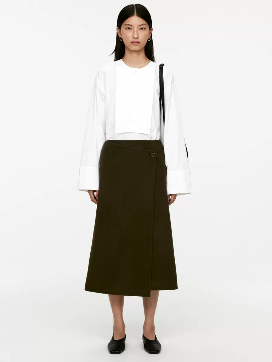Hot ARKET Penny Martin Wool-Blend Wrap Skirt Dark khaki green