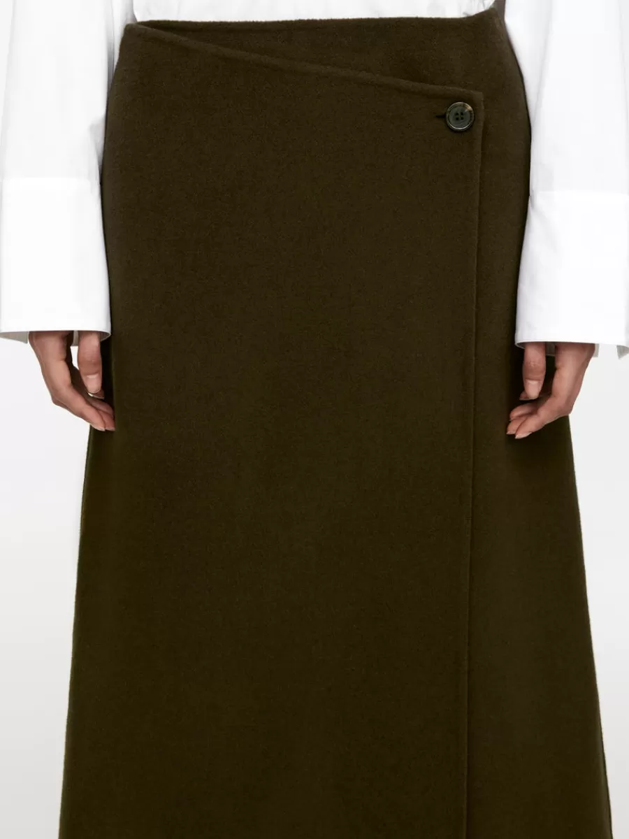 Hot ARKET Penny Martin Wool-Blend Wrap Skirt Dark khaki green