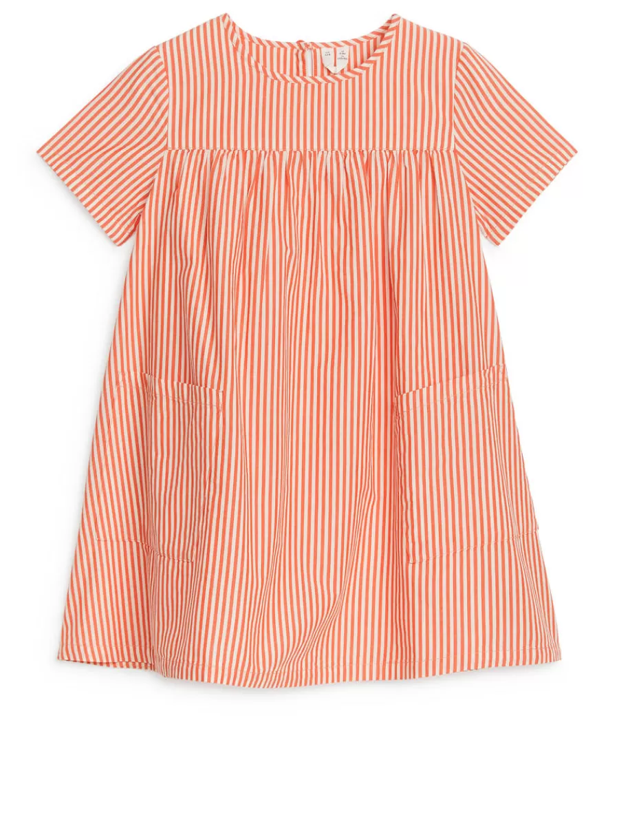 New ARKET Pima Cotton Poplin Dress White/Red