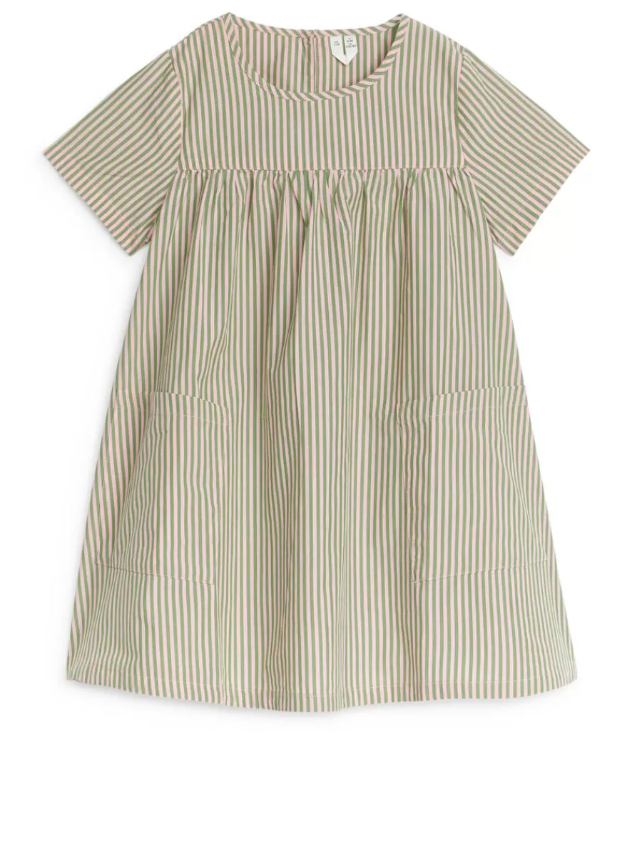 Cheap ARKET Pima Cotton Poplin Dress Green/Off White