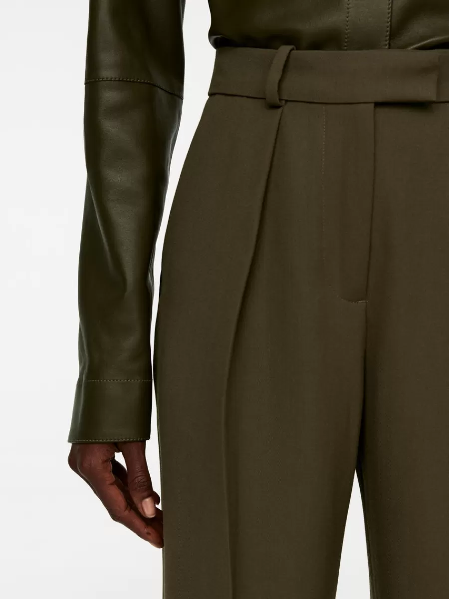 Shop ARKET Pleated Twill Trousers Khaki Green