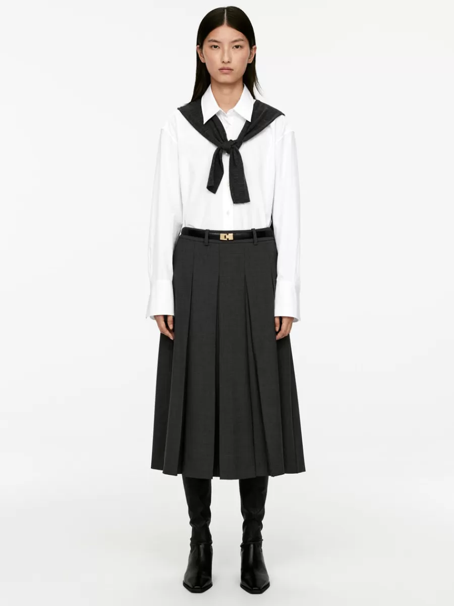 Discount ARKET Pleated Wool Blend Skirt Dark Grey