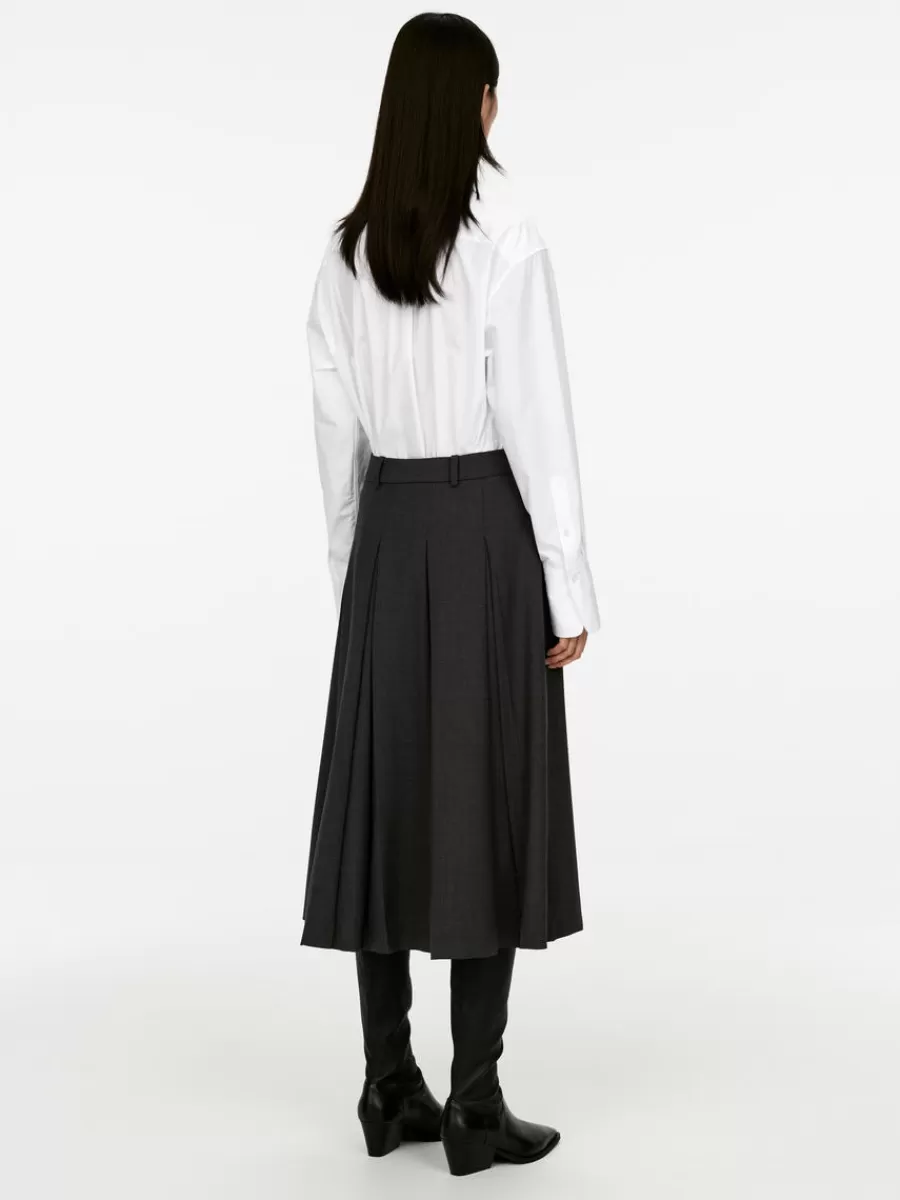 Discount ARKET Pleated Wool Blend Skirt Dark Grey
