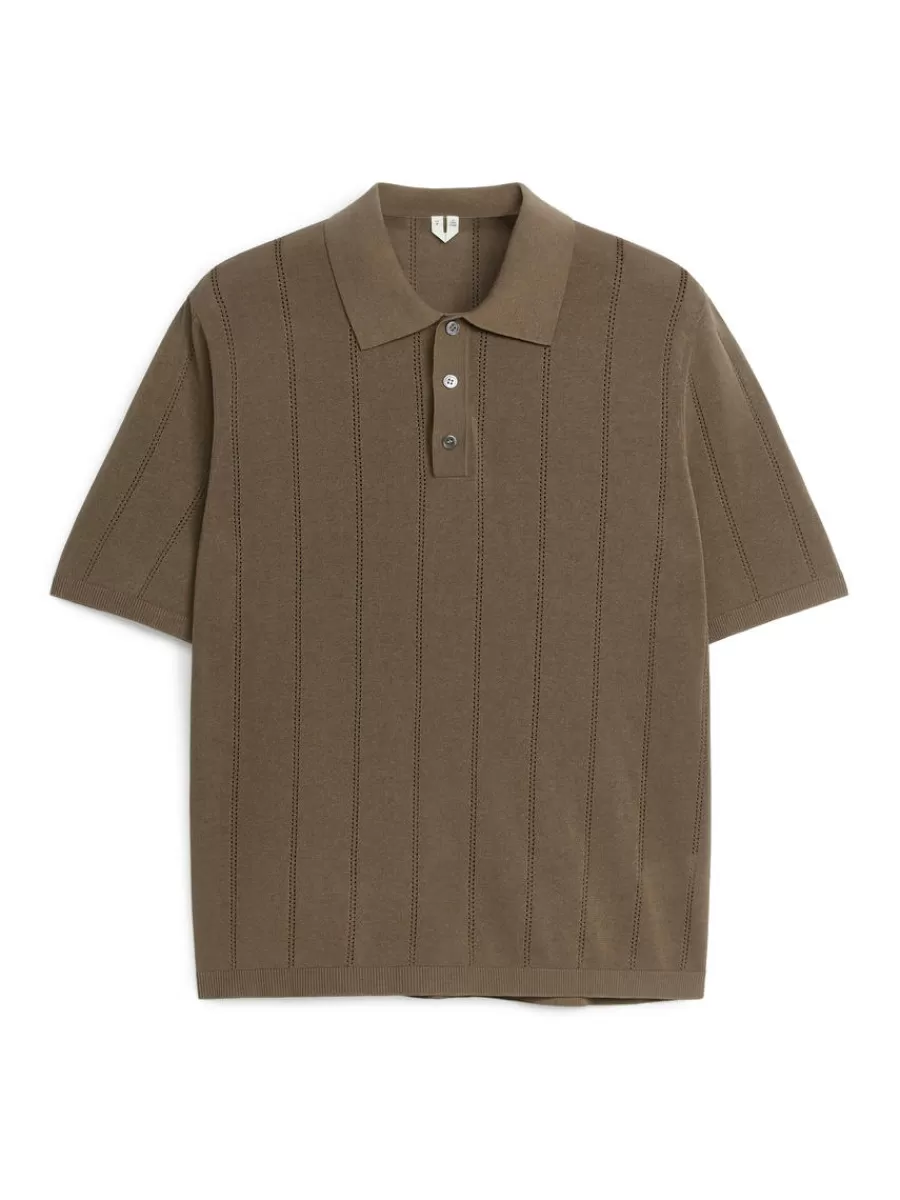 Cheap ARKET Pointelle-Knit Polo Shirt Mole