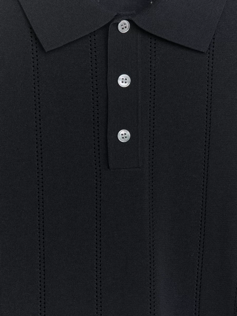 Outlet ARKET Pointelle-Knit Polo Shirt Dark Blue