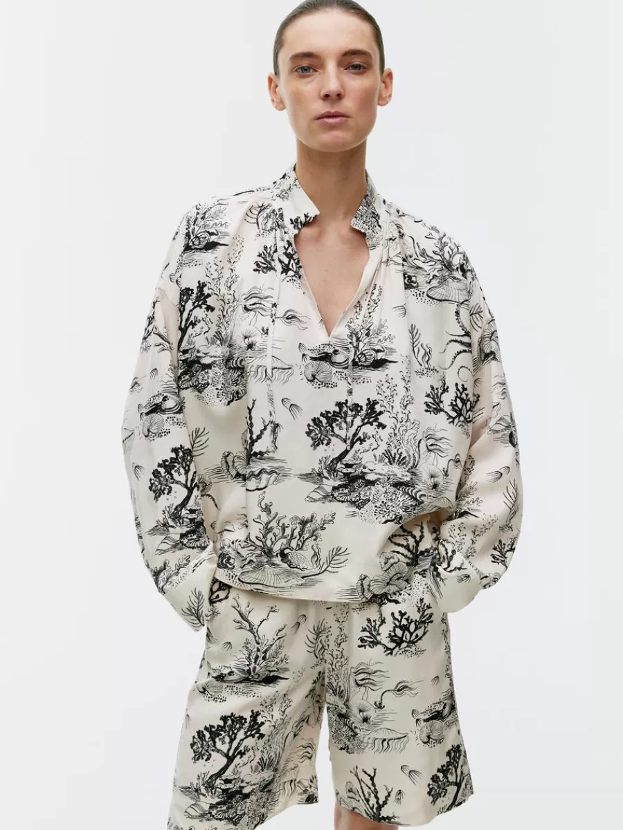 Clearance ARKET Print Drawstring Blouse Off White/Black