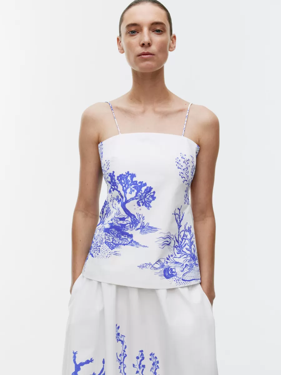 Store ARKET Print Strap Top White/Blue