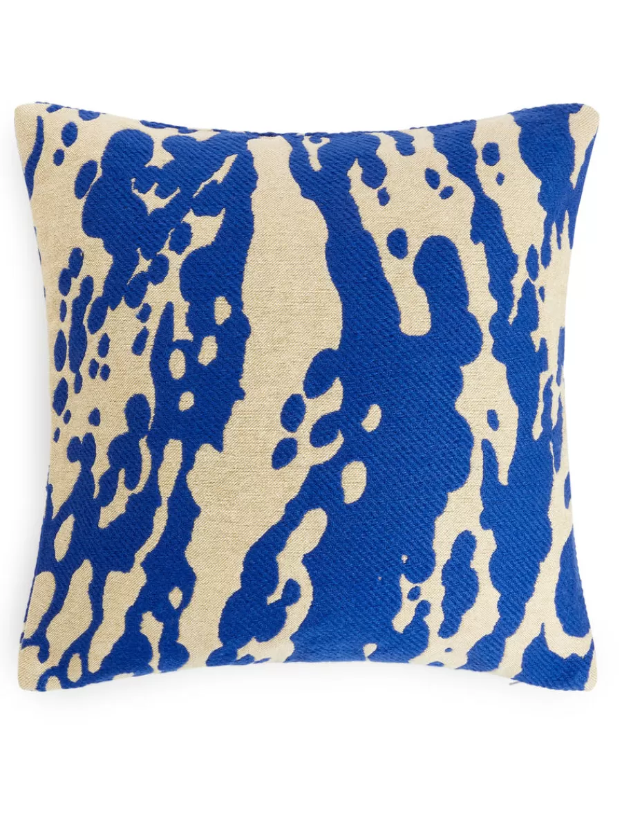 Sale ARKET Printed Cushion Cover Off-White/Blue