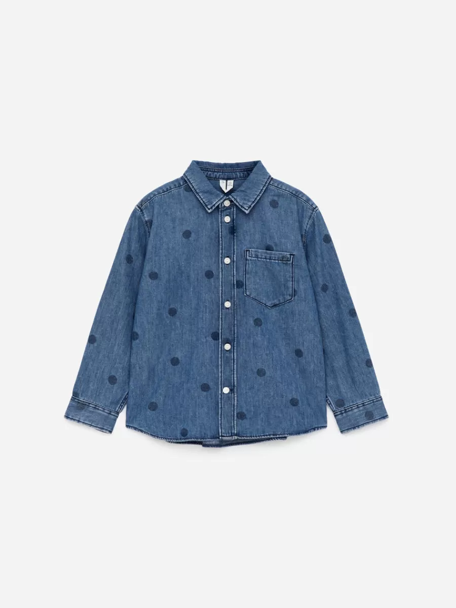 Discount ARKET Printed Denim Shirt Blue/Polkadots