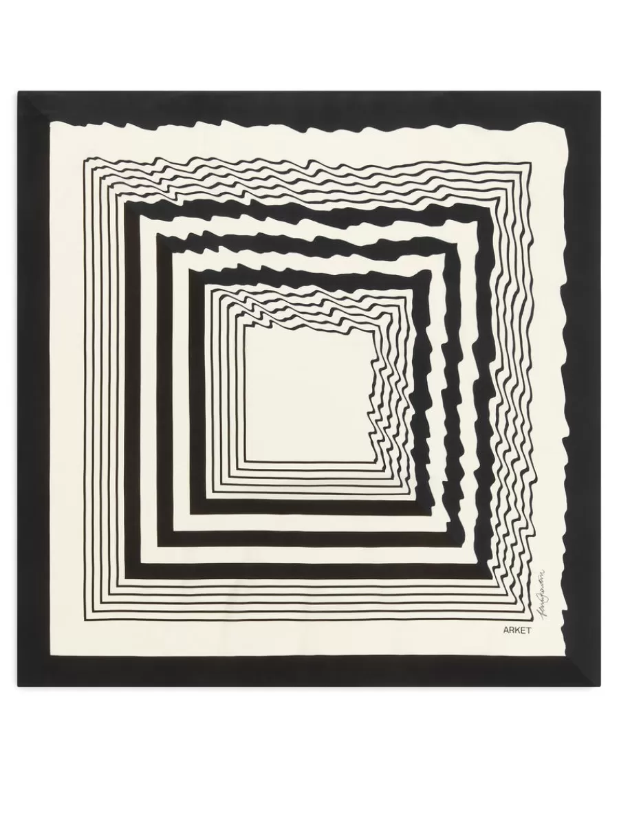 Fashion ARKET Printed Silk Scarf Off White/Dark Blue