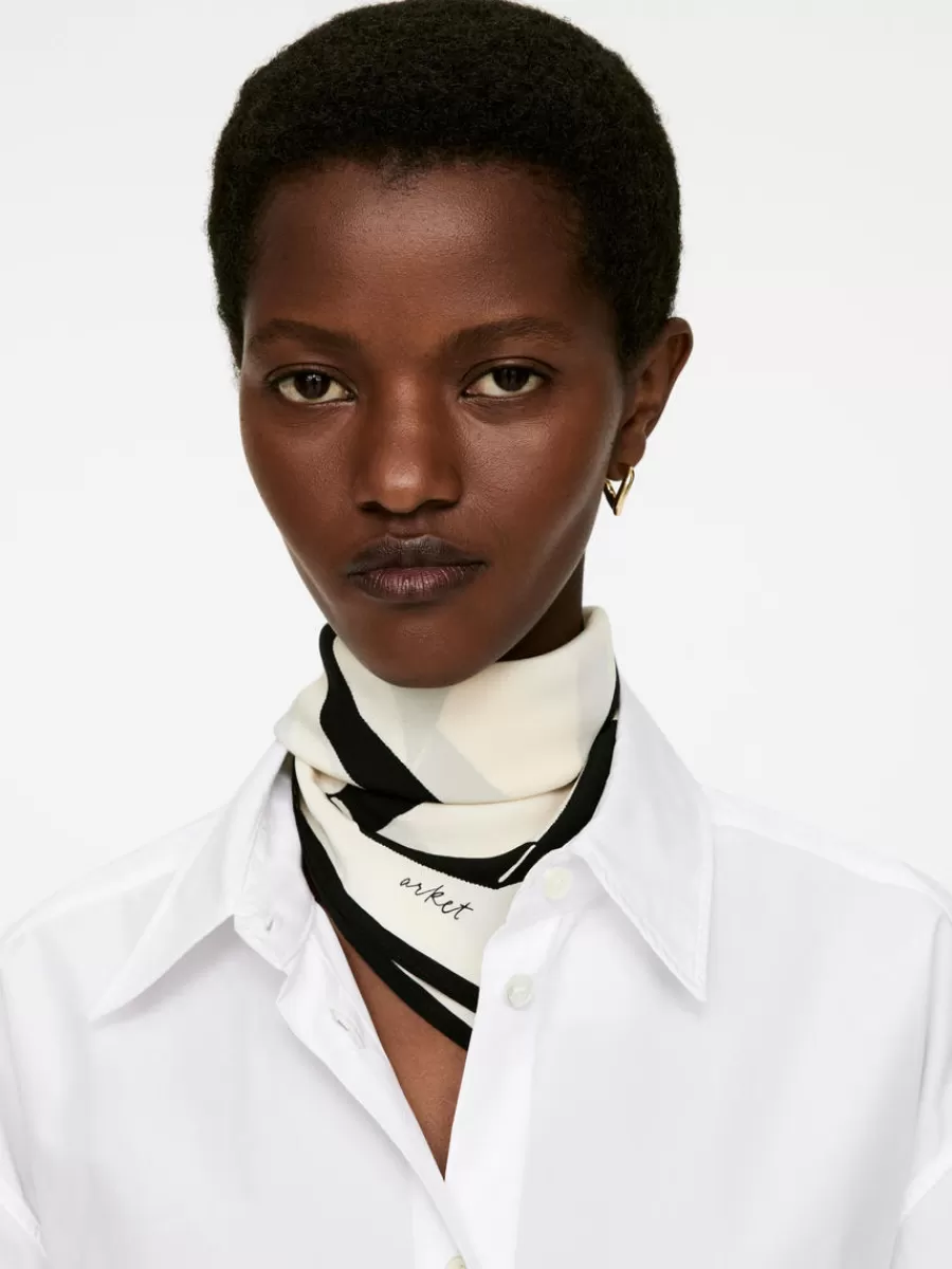 New ARKET Printed Silk Scarf Off White/Black