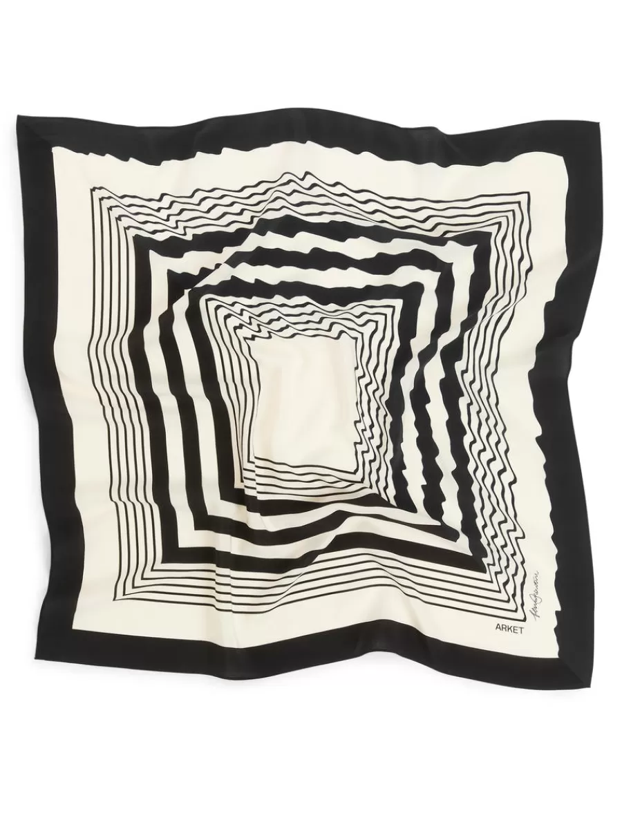 Fashion ARKET Printed Silk Scarf Off White/Dark Blue