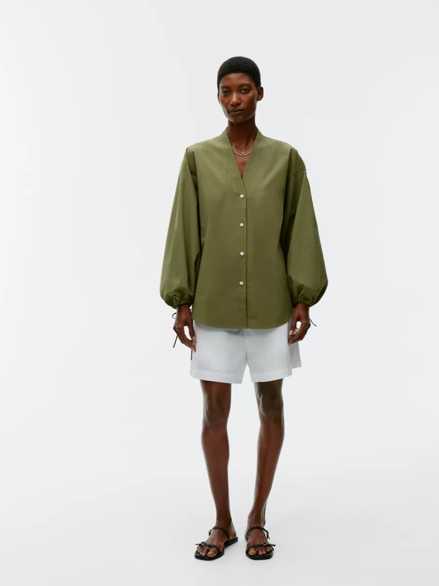 Online ARKET Puff-Sleeve Blouse Dark Khaki Green