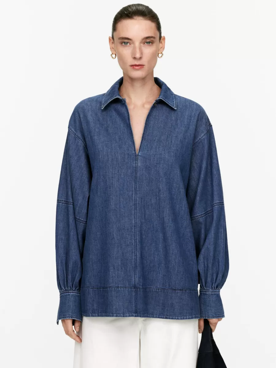 Store ARKET Puff-Sleeve Denim Blouse Vintage Blue
