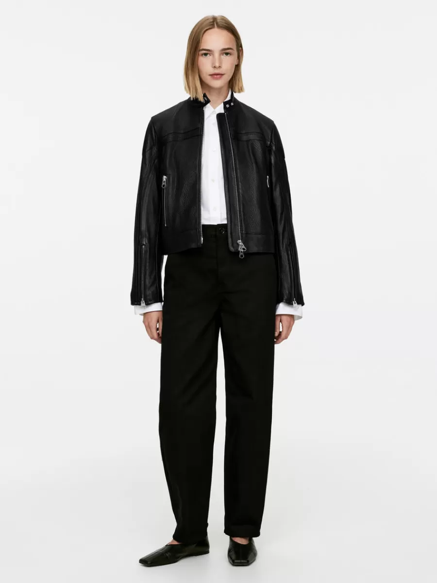 Fashion ARKET Racer Leather Jacket Black