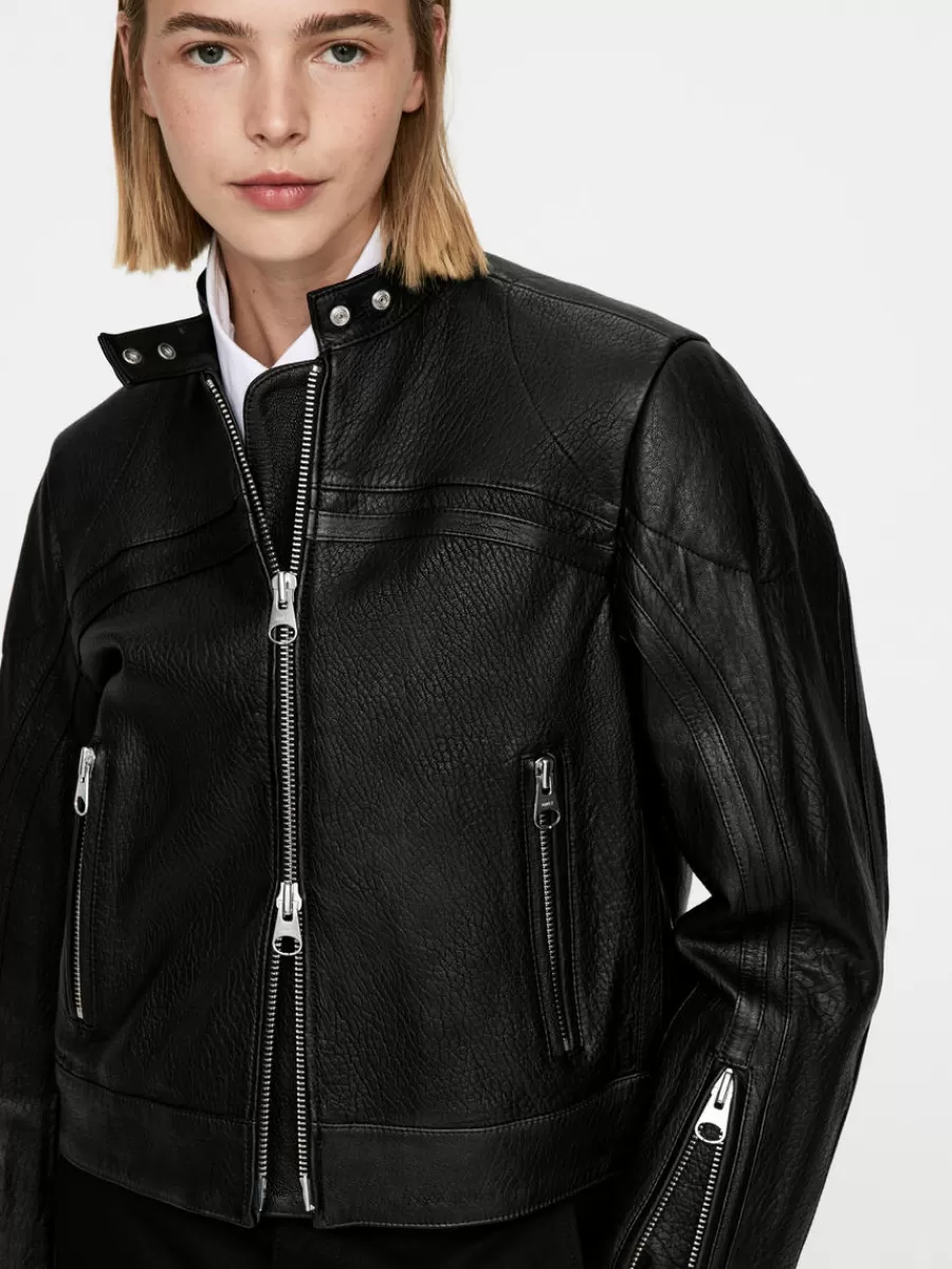 Fashion ARKET Racer Leather Jacket Black