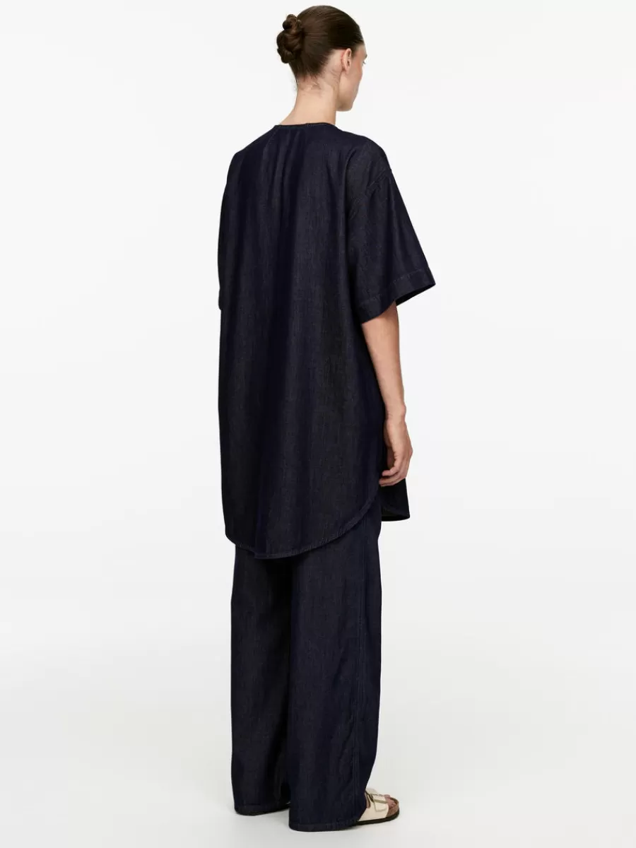 Best Sale ARKET Raw Denim Shirt Dark Blue