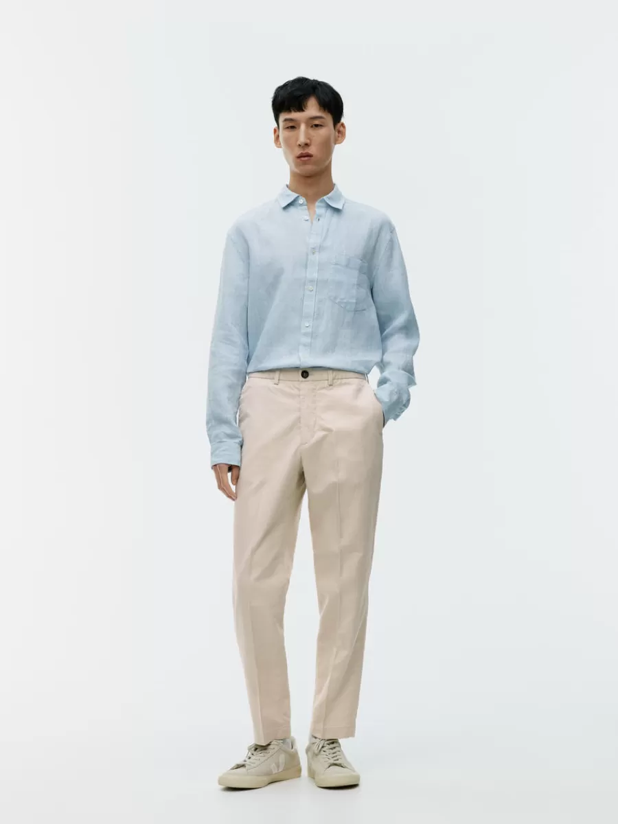 Cheap ARKET Regular Cropped Cotton-Linen Trousers Off-White
