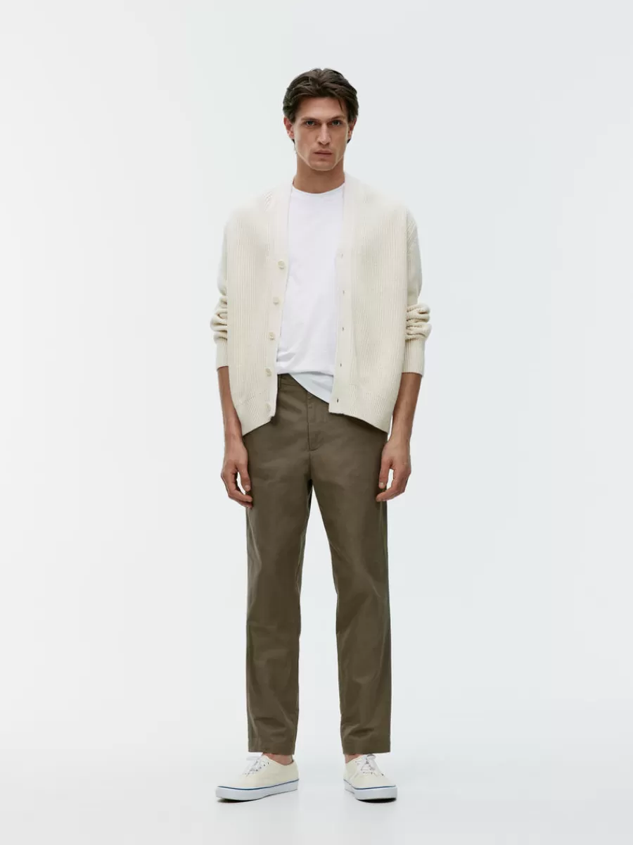 Hot ARKET Regular Cropped Cotton-Linen Trousers Khaki Green