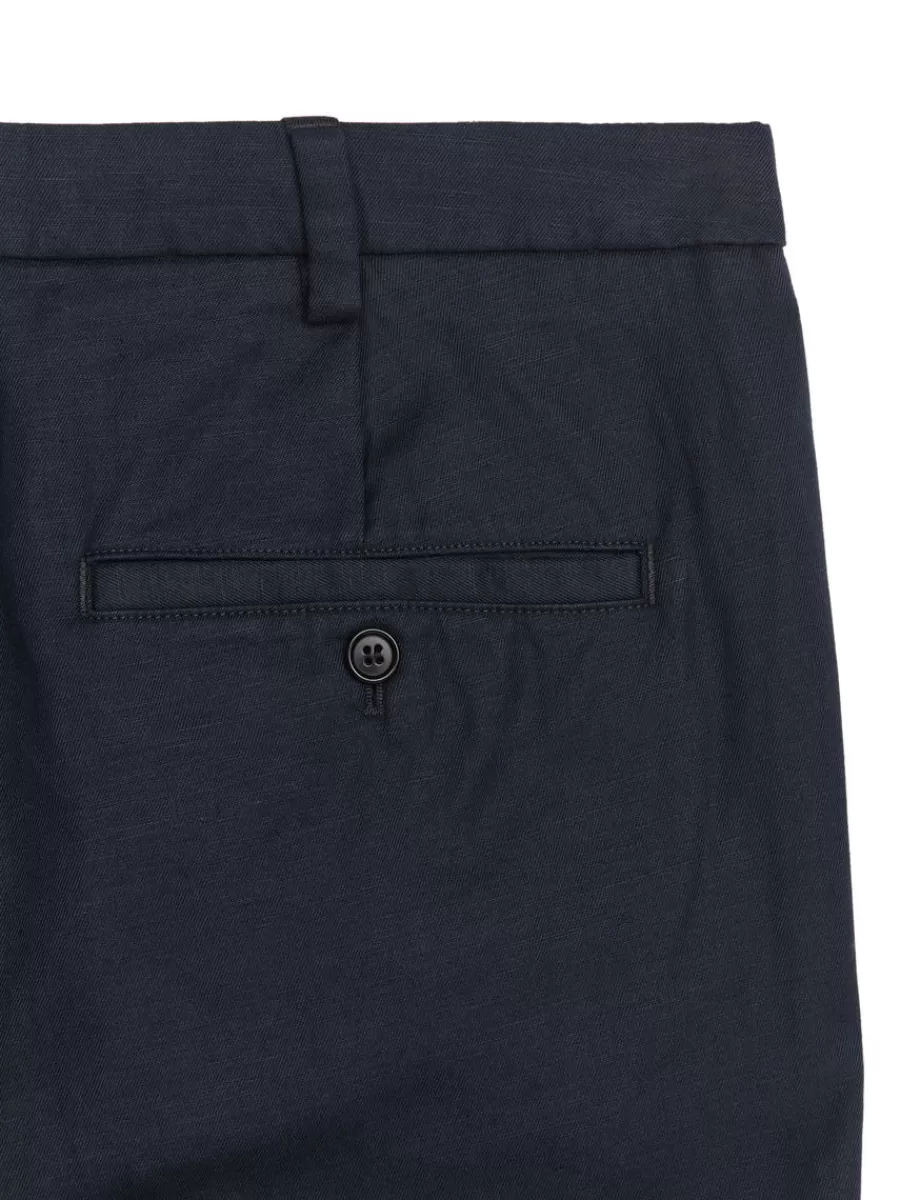 Cheap ARKET Regular Cropped Cotton-Linen Trousers Dark Blue