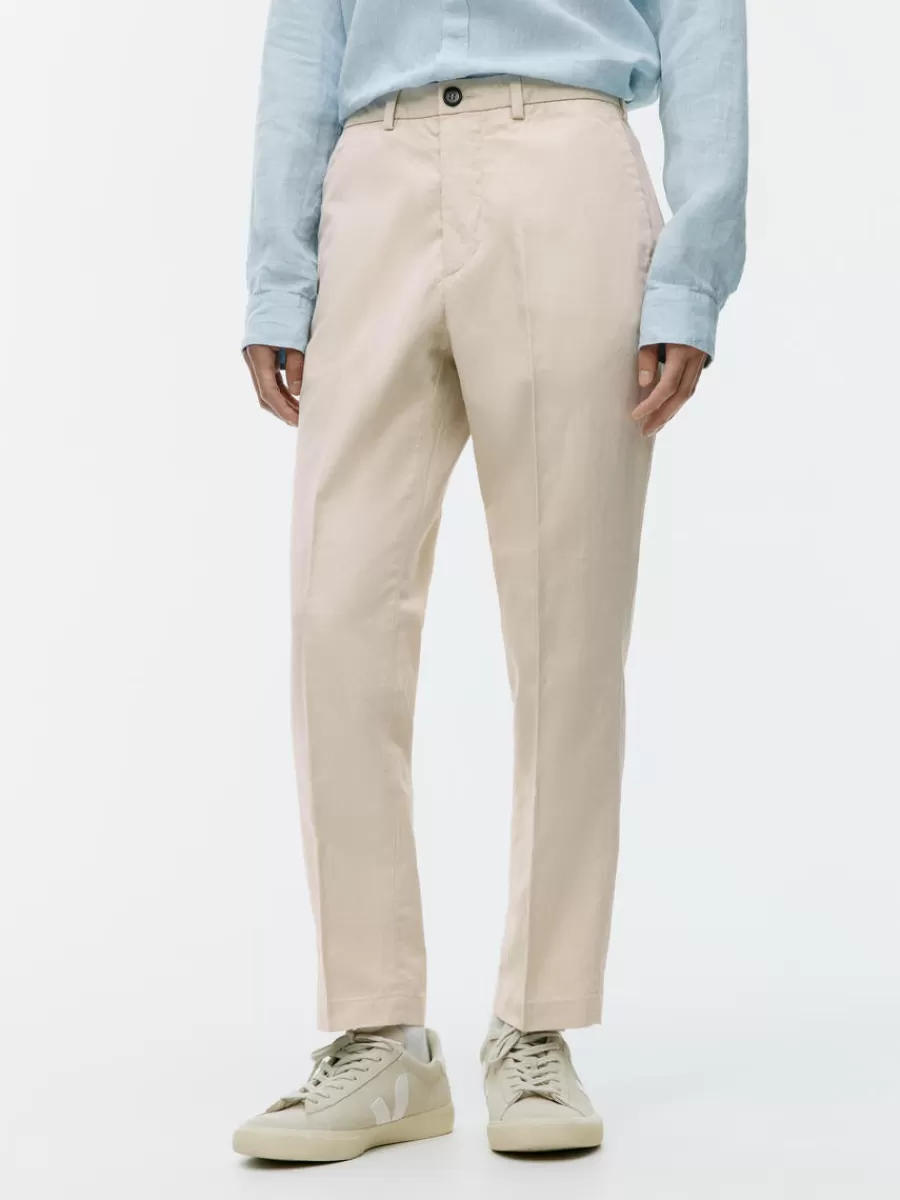 Cheap ARKET Regular Cropped Cotton-Linen Trousers Off-White