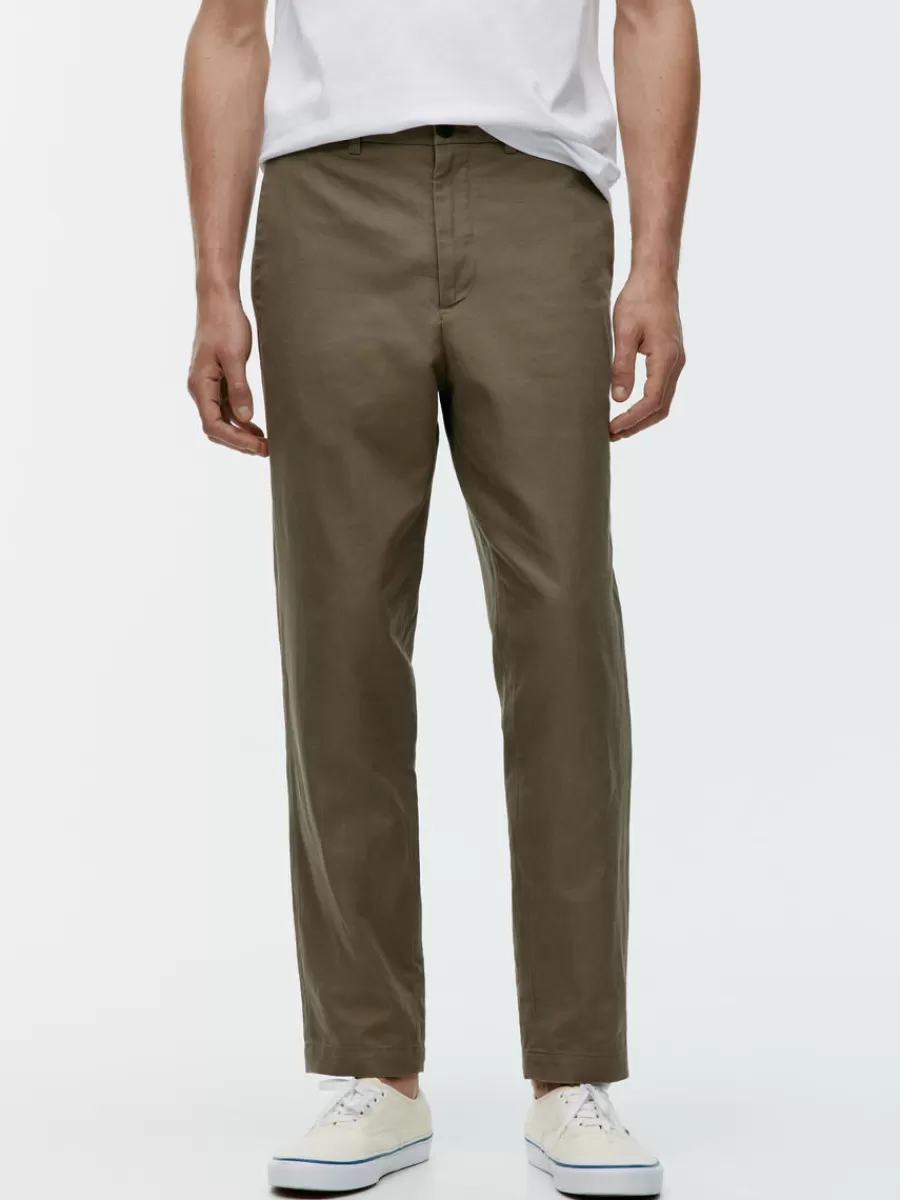Hot ARKET Regular Cropped Cotton-Linen Trousers Khaki Green