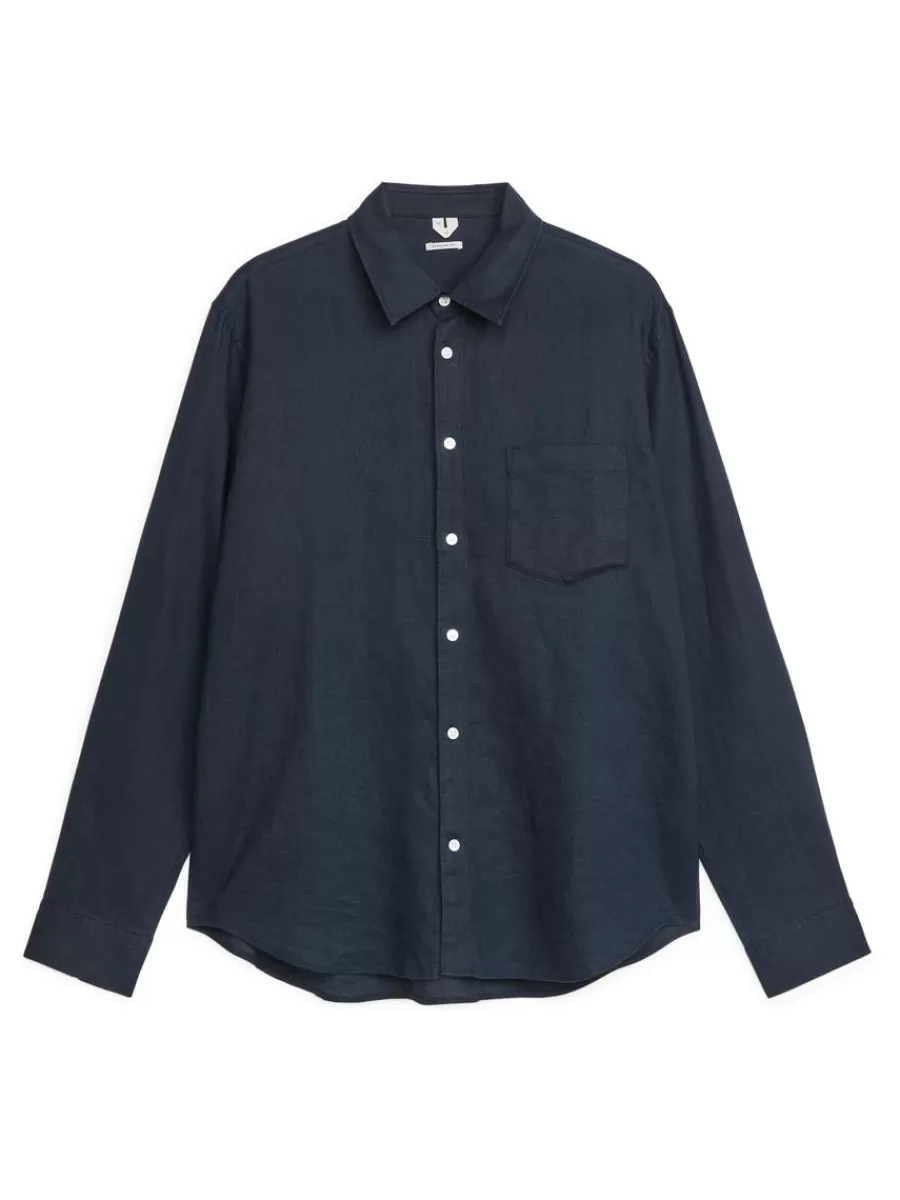 Outlet ARKET Regular-Fit Linen Shirt Dark Blue