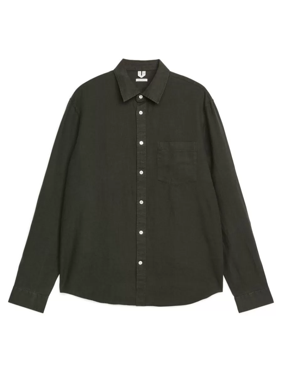 Store ARKET Regular-Fit Linen Shirt Dark Green