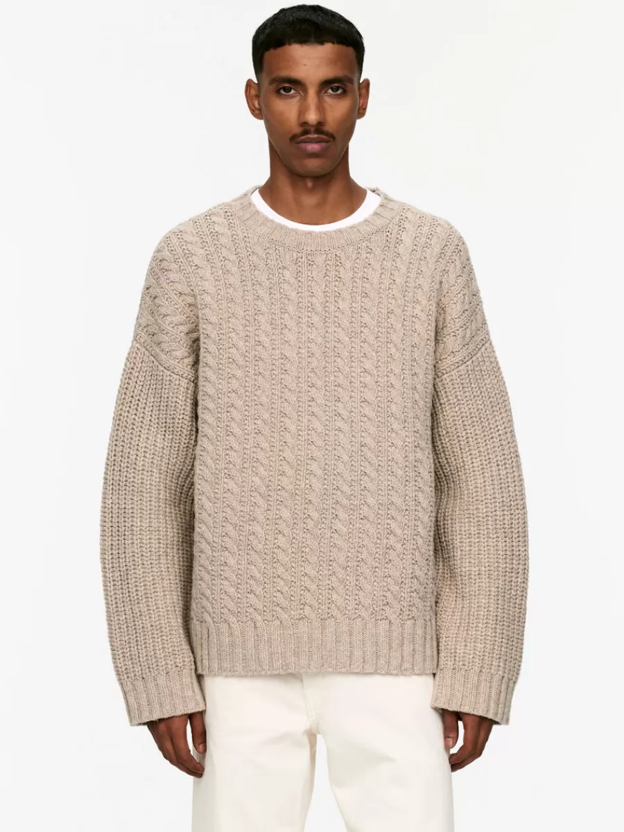 Outlet ARKET Relaxed Cable-Knit Jumper Beige