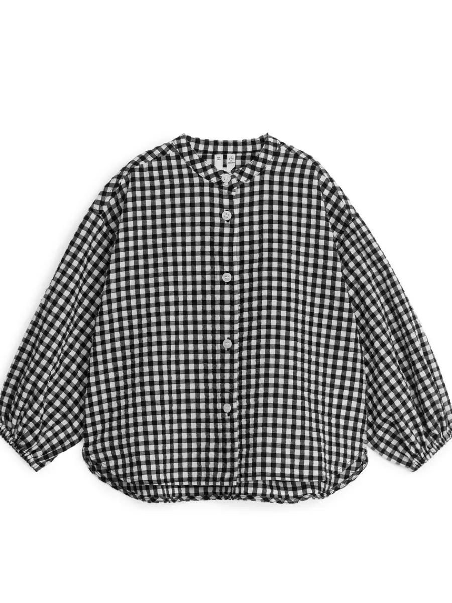 Shop ARKET Relaxed Cotton Blouse Black/Check