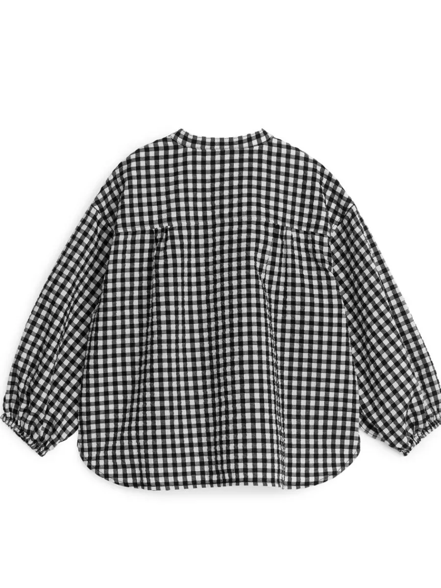 Shop ARKET Relaxed Cotton Blouse Black/Check