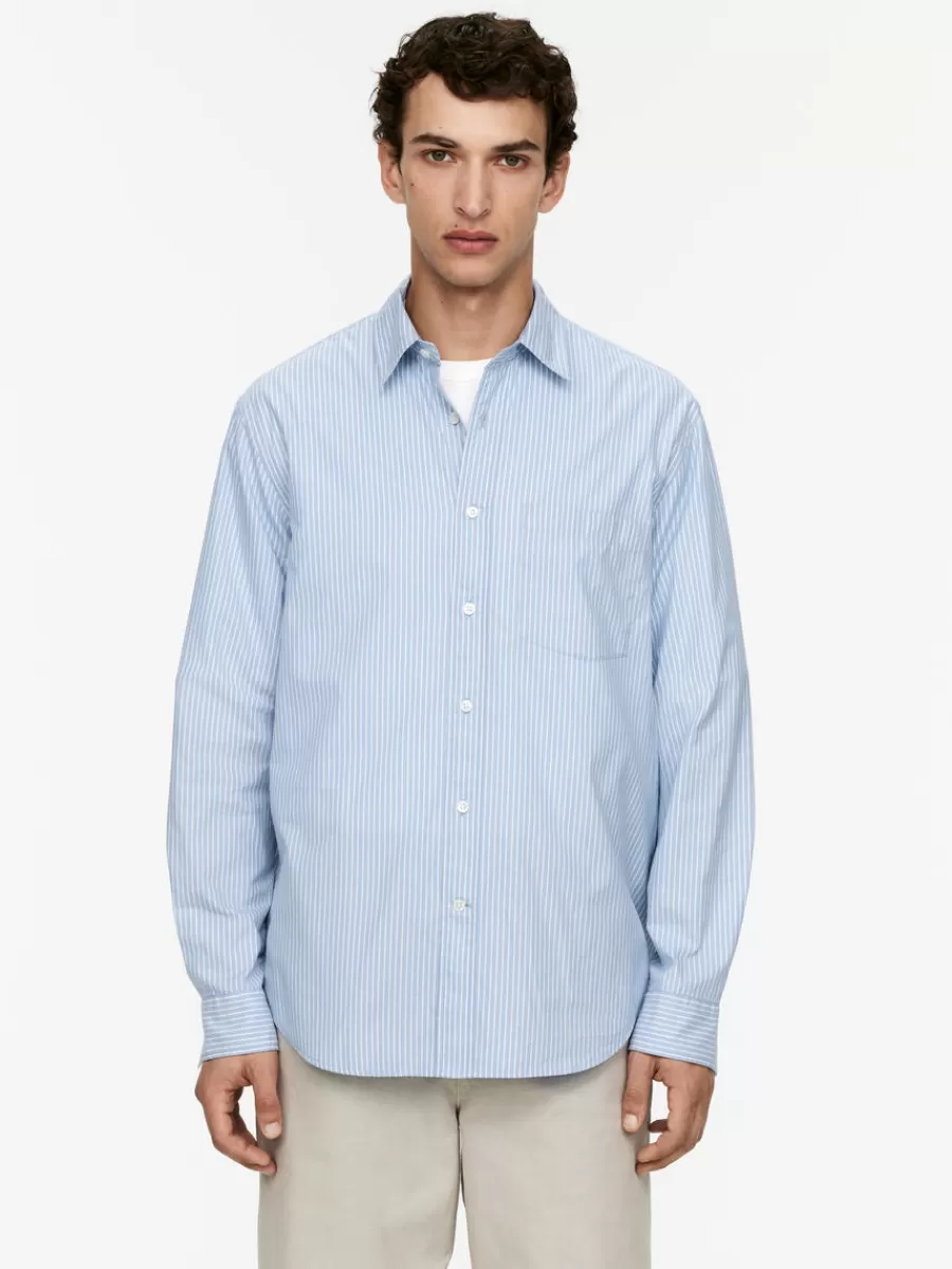 Sale ARKET Relaxed Cotton Shirt Light Blue/White