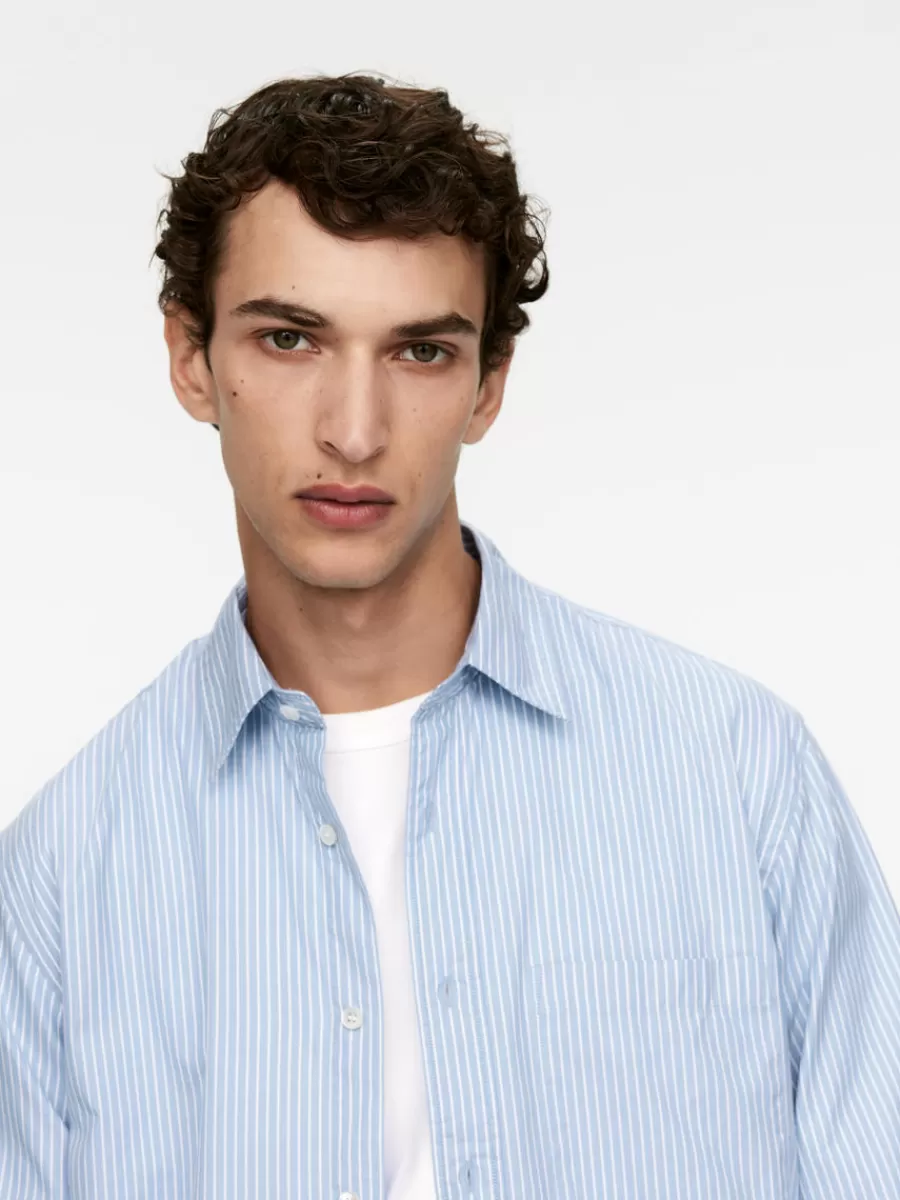 Sale ARKET Relaxed Cotton Shirt Light Blue/White
