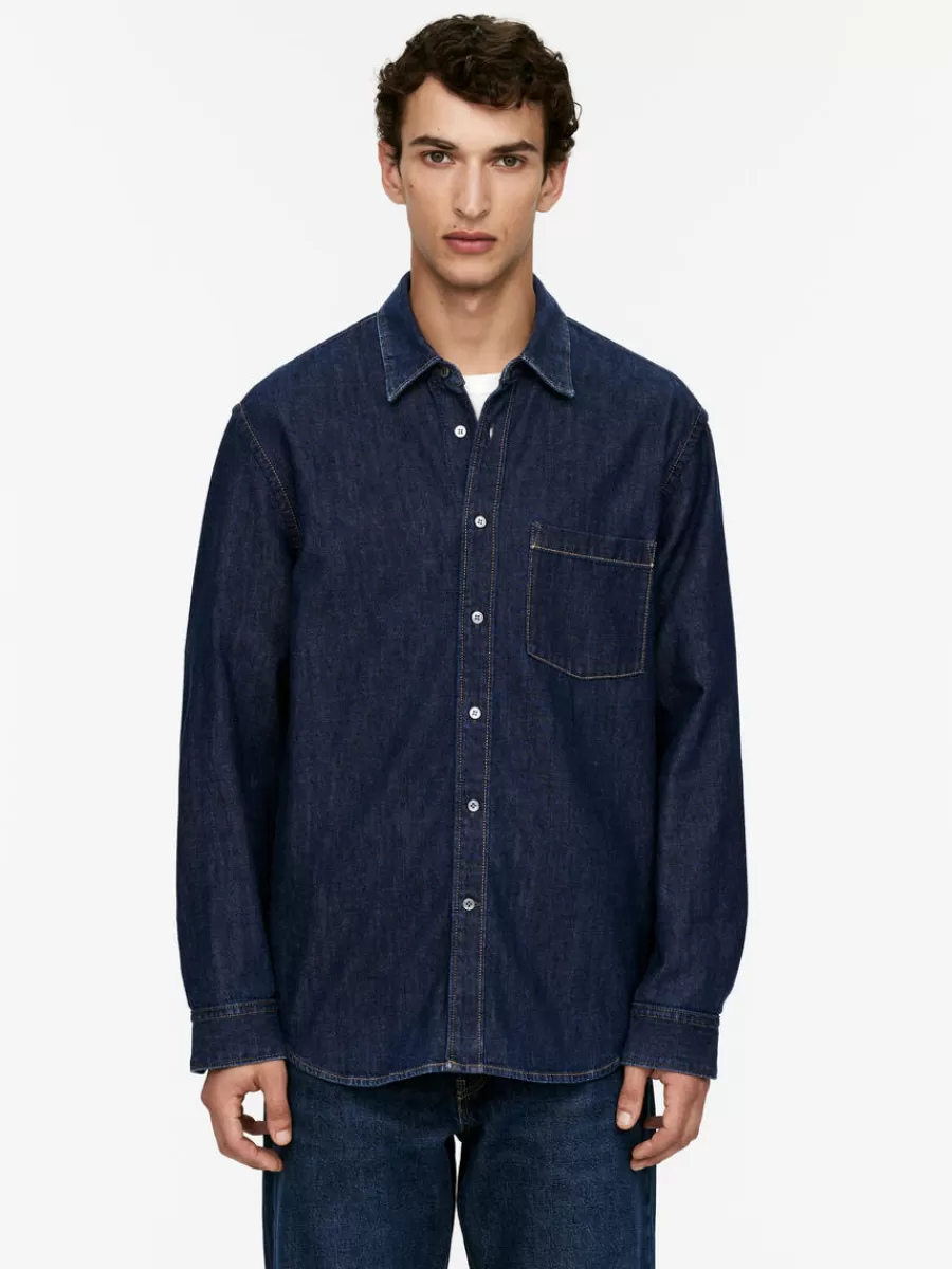 Cheap ARKET Relaxed Denim Shirt Dark Blue
