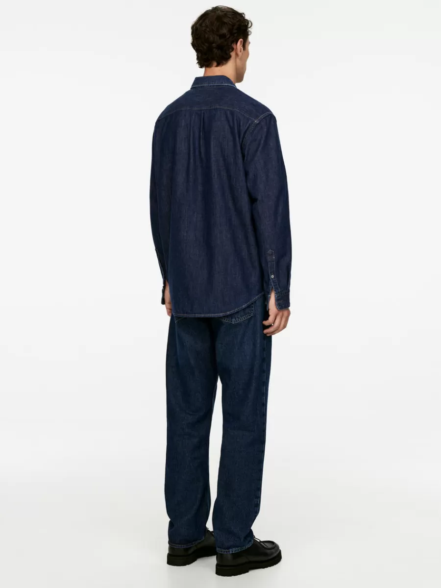 Cheap ARKET Relaxed Denim Shirt Dark Blue